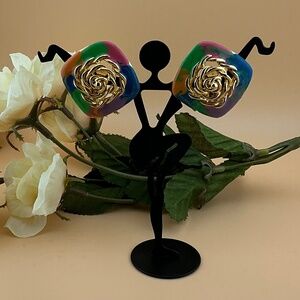 70s / 80s Mod Color Clip On Earrings Green Blue Pink Orange Purple